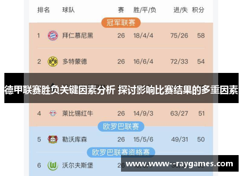 德甲联赛胜负关键因素分析 探讨影响比赛结果的多重因素